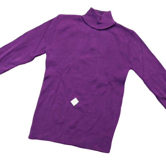 Pure Vintage 1940s-1950s Purple Long Sleeve Knit Turtleneck Sweater - Picture 3 of 11